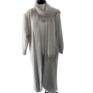 Venesha Vintage Womens Angora Sweater Coat Size Medium Beige Fringed Scarf